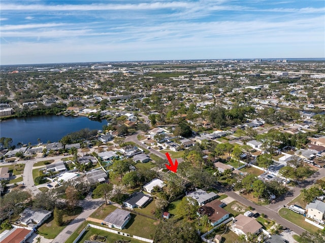 drone / aerial view featuring a water view