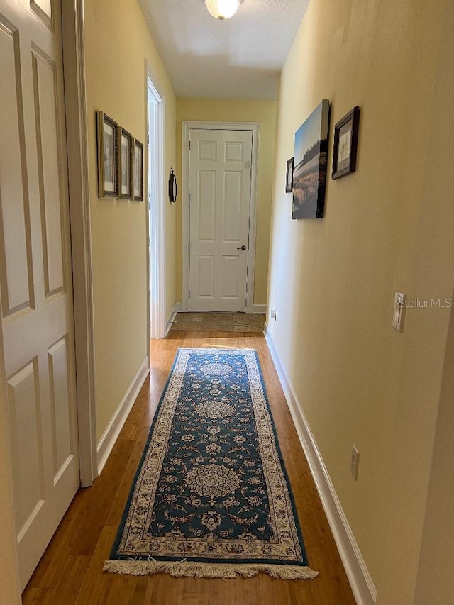 hallway with wood-type flooring