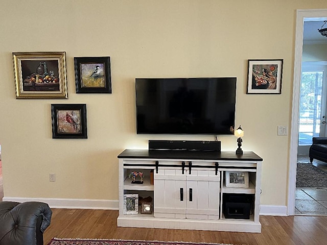 living room with dark wood-type flooring