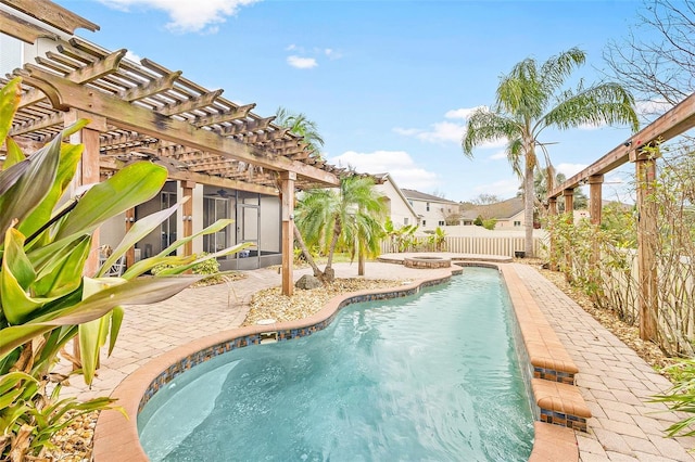 view of swimming pool with a pergola and a patio