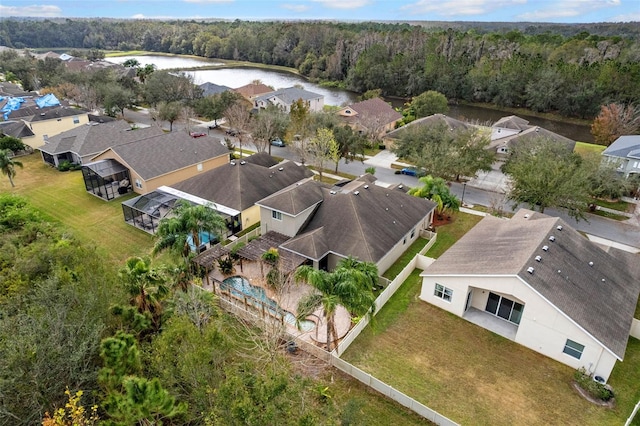 bird's eye view featuring a water view