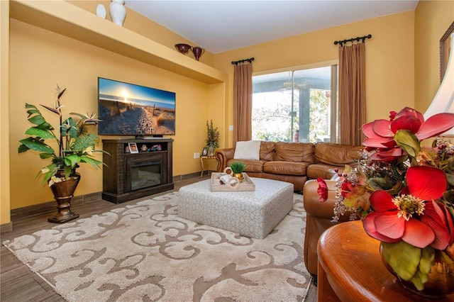 living room with wood-type flooring