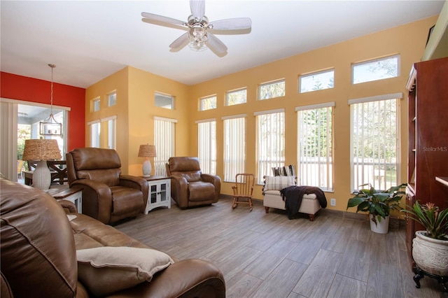 living room with ceiling fan