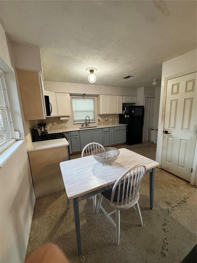 dining room featuring sink and a textured ceiling