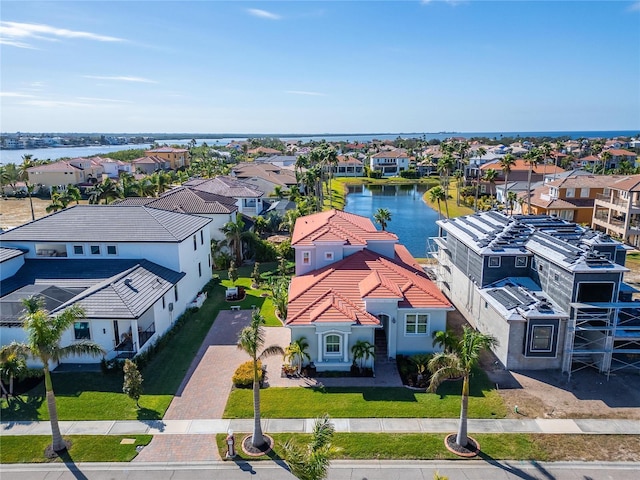 aerial view featuring a water view