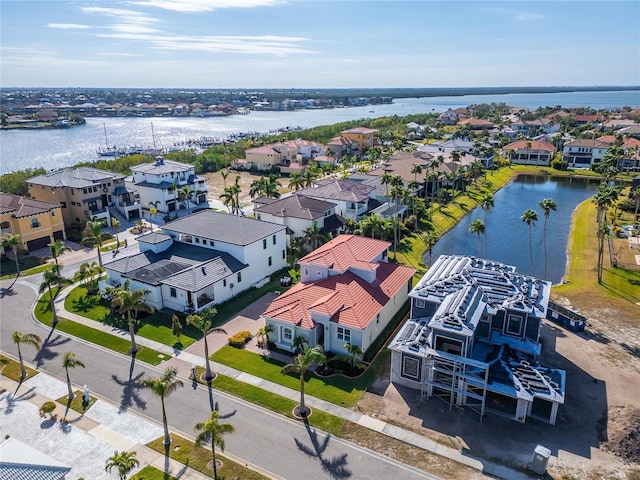 aerial view featuring a water view