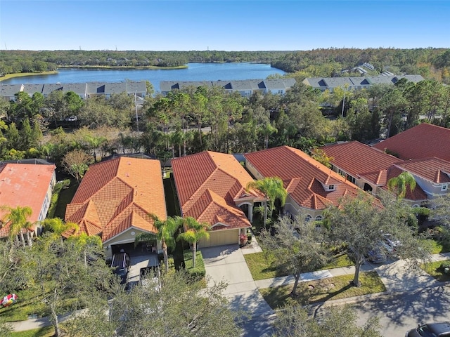 aerial view with a water view