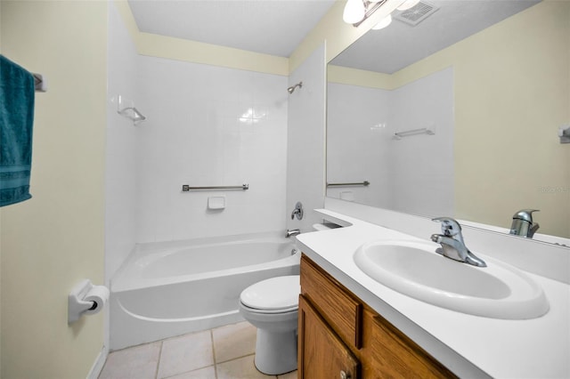 full bathroom with tile patterned flooring, vanity, toilet, and shower / washtub combination