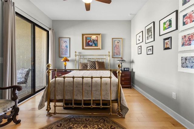 bedroom featuring ceiling fan and wood-type flooring