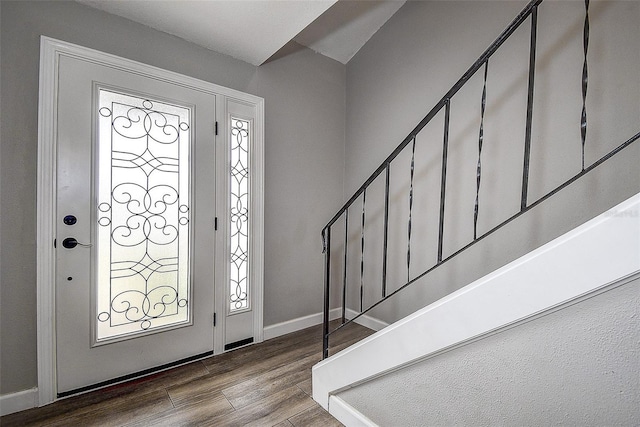 foyer with wood-type flooring and a wealth of natural light