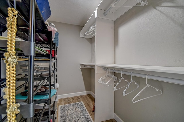 spacious closet featuring light hardwood / wood-style floors