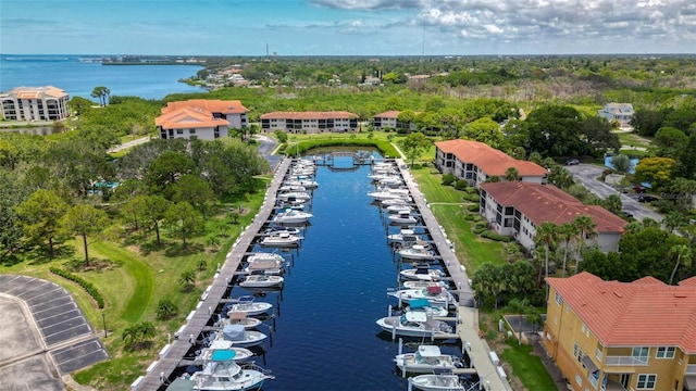 bird's eye view featuring a water view