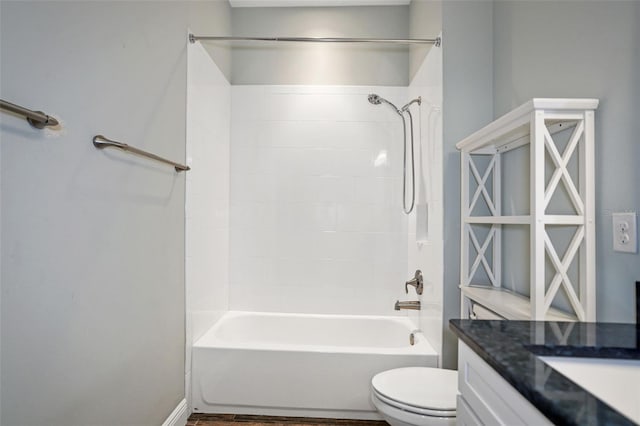 full bathroom featuring toilet, bathtub / shower combination, and vanity