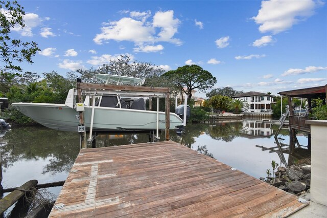 view of dock with a water view