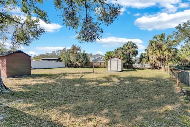 view of yard with a storage shed