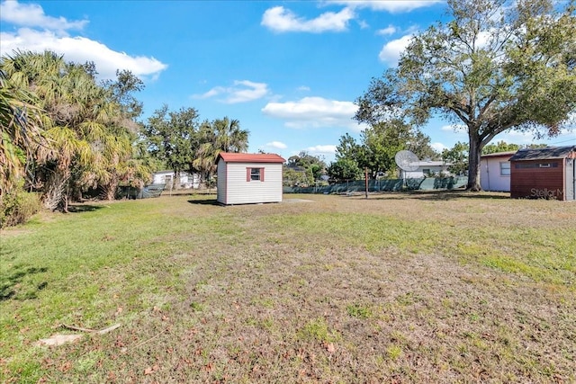 view of yard with a storage shed