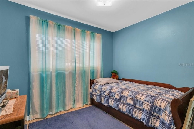 bedroom with multiple windows and carpet flooring