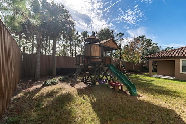 view of play area featuring a yard