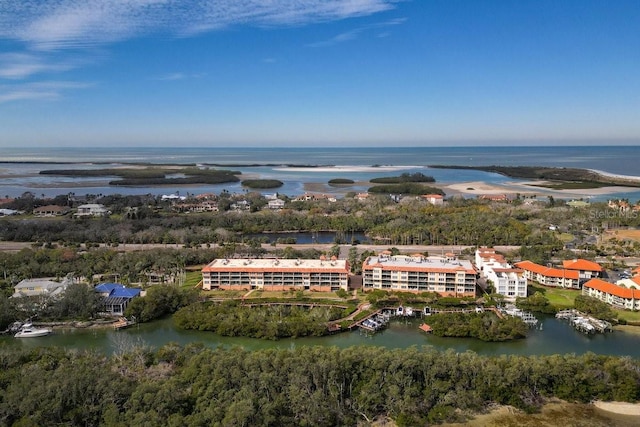 bird's eye view featuring a water view