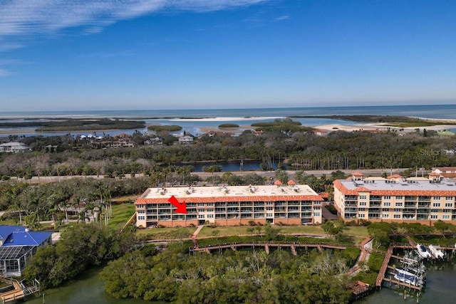 bird's eye view featuring a water view