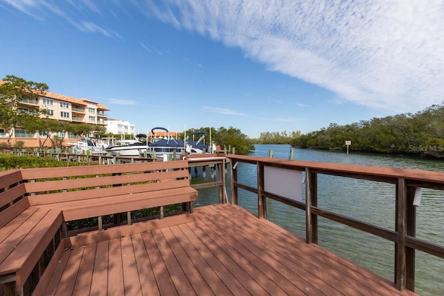 dock area with a water view