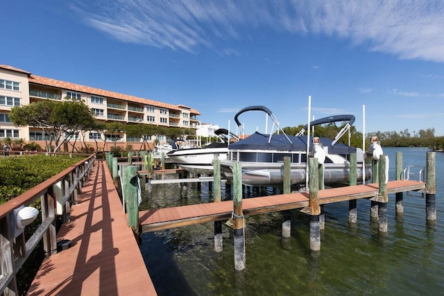 dock area with a water view