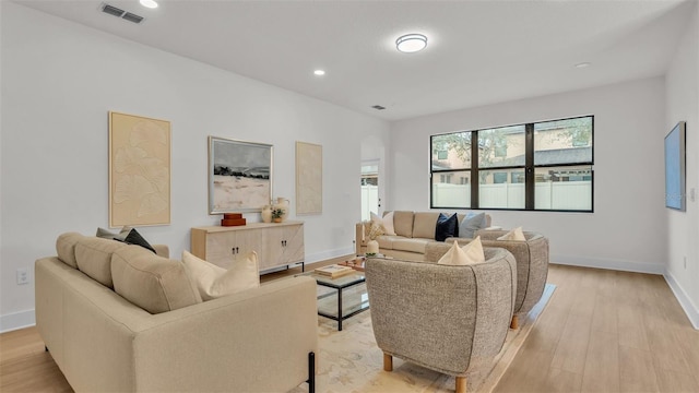 living room featuring light wood-type flooring