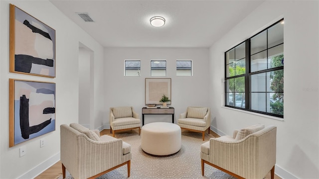 sitting room featuring a healthy amount of sunlight and hardwood / wood-style flooring