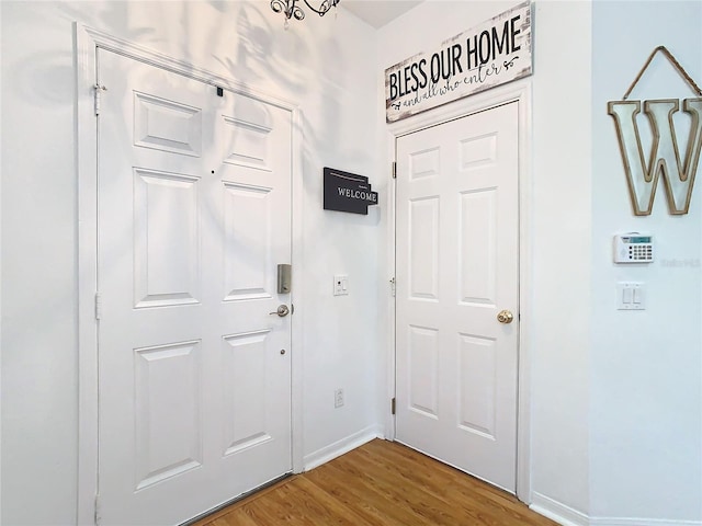 entryway with wood-type flooring