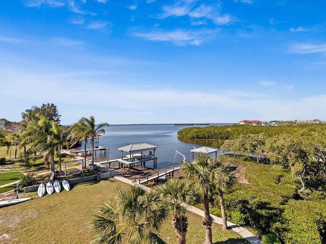 dock area with a water view