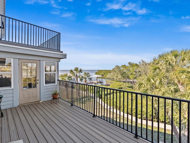 deck with a water view