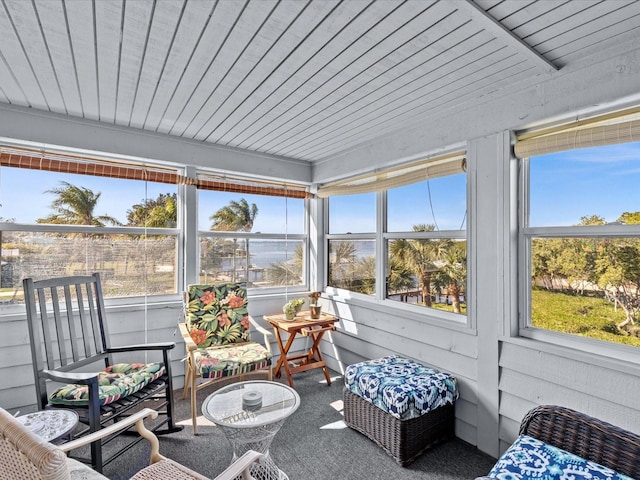 sunroom with wood ceiling