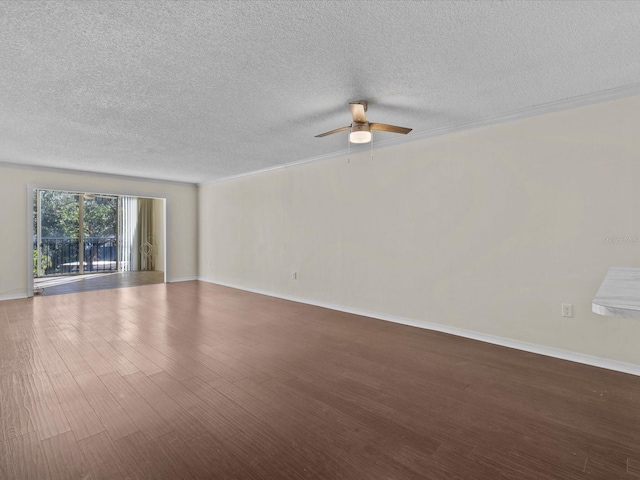 unfurnished room featuring ceiling fan, a textured ceiling, and hardwood / wood-style flooring