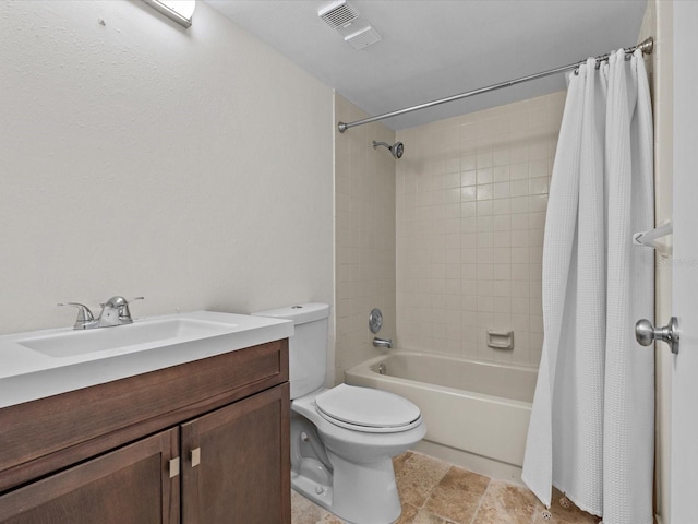 full bathroom featuring vanity, toilet, and shower / bath combo with shower curtain