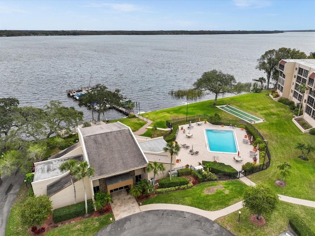 aerial view with a water view