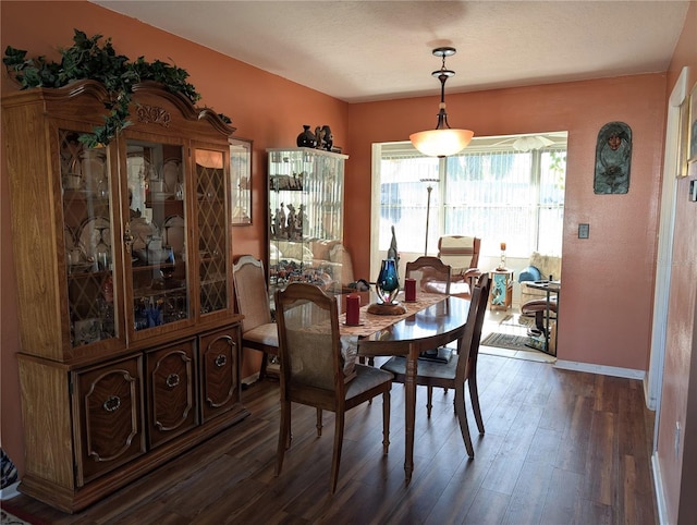 dining room with dark hardwood / wood-style flooring