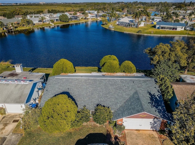 drone / aerial view featuring a water view