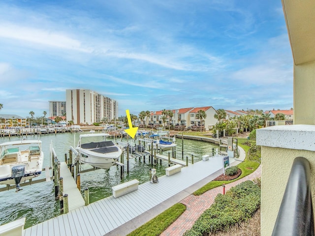 view of dock with a water view