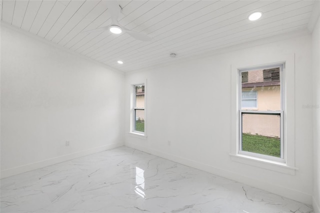 spare room with wood ceiling