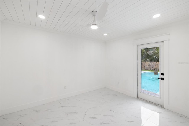 spare room featuring wooden ceiling