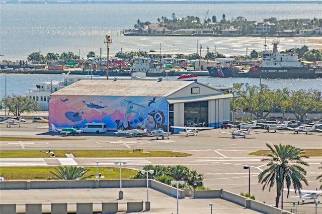 aerial view with a water view