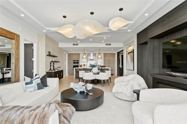 living room featuring light wood-type flooring