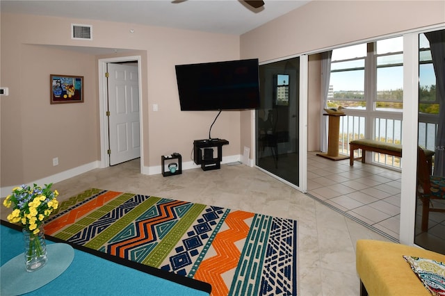 living room featuring tile patterned flooring