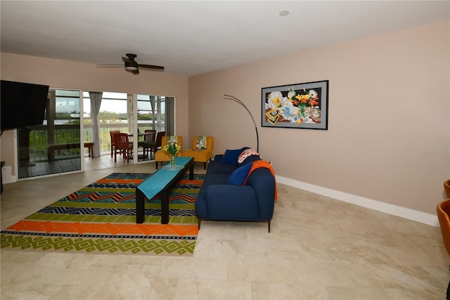 living room with ceiling fan