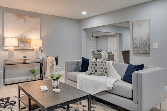 living room with light hardwood / wood-style floors