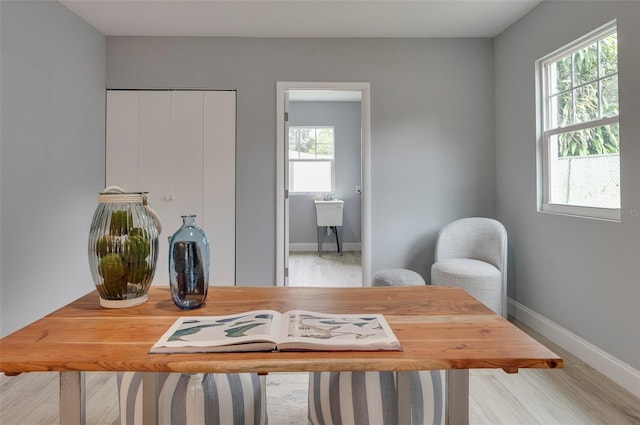 office area featuring light hardwood / wood-style floors