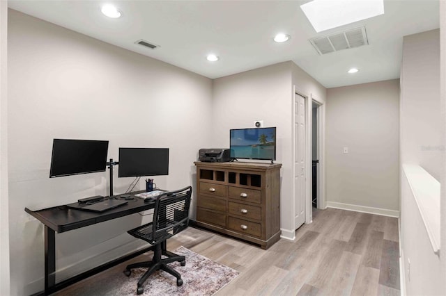 office area featuring light hardwood / wood-style floors