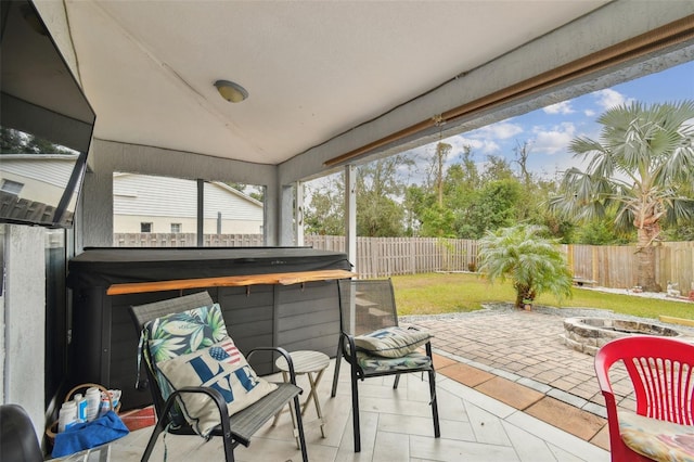 view of patio / terrace with an outdoor fire pit