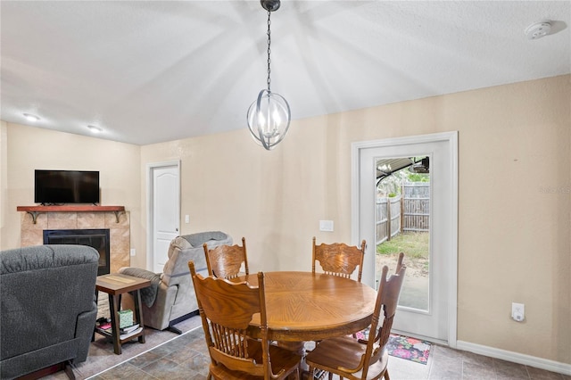 dining space with a fireplace