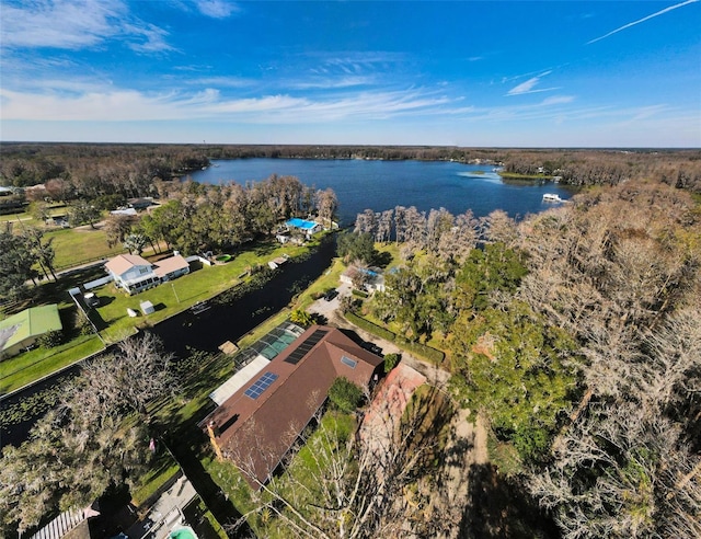 aerial view with a water view